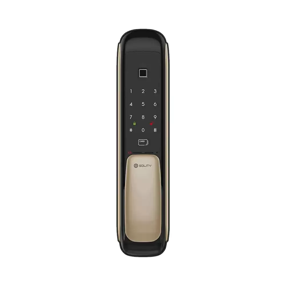 Solity Mortise Smart Door Lock With Fingerprint, RFID Card, Pin Code & Key Access - Gold