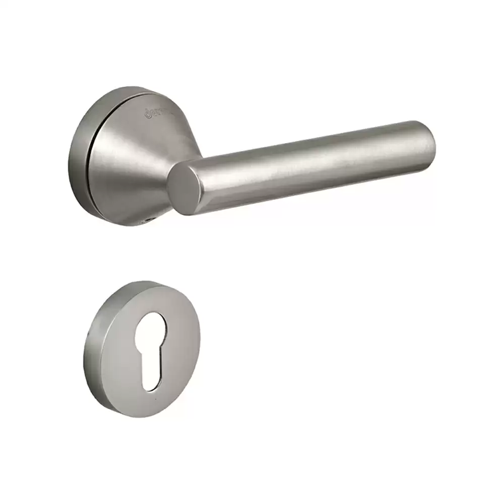 Dorset Premium Konica Mortise On Rose Door Handle - Satin Matt/Silver Satin