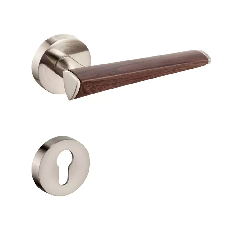 Dorset Premium Orbia Mortise On Rose Door Handle - Satin Matt/Wood