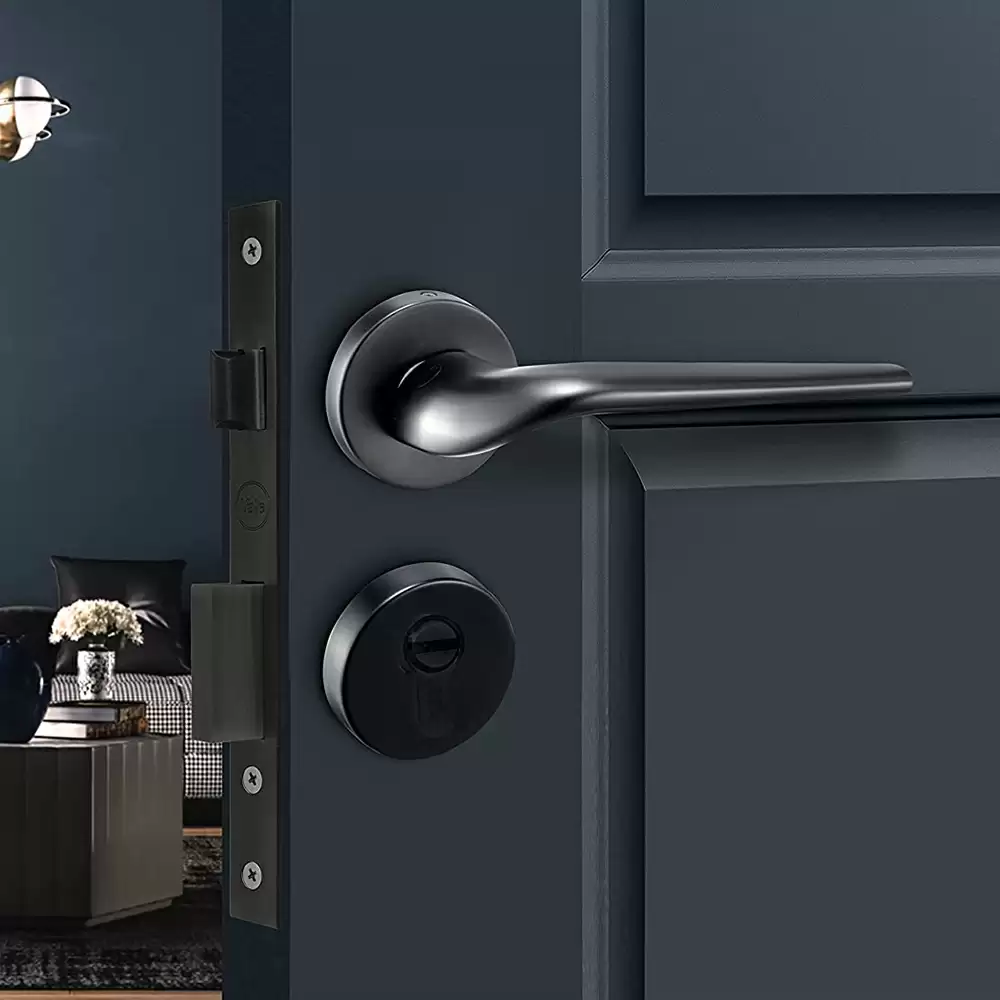 Yale Pearl Zinc Mortise On Rose Door Handleset with Lock Body, Pin Cylinder & 3 Keys  - (Black Matt)