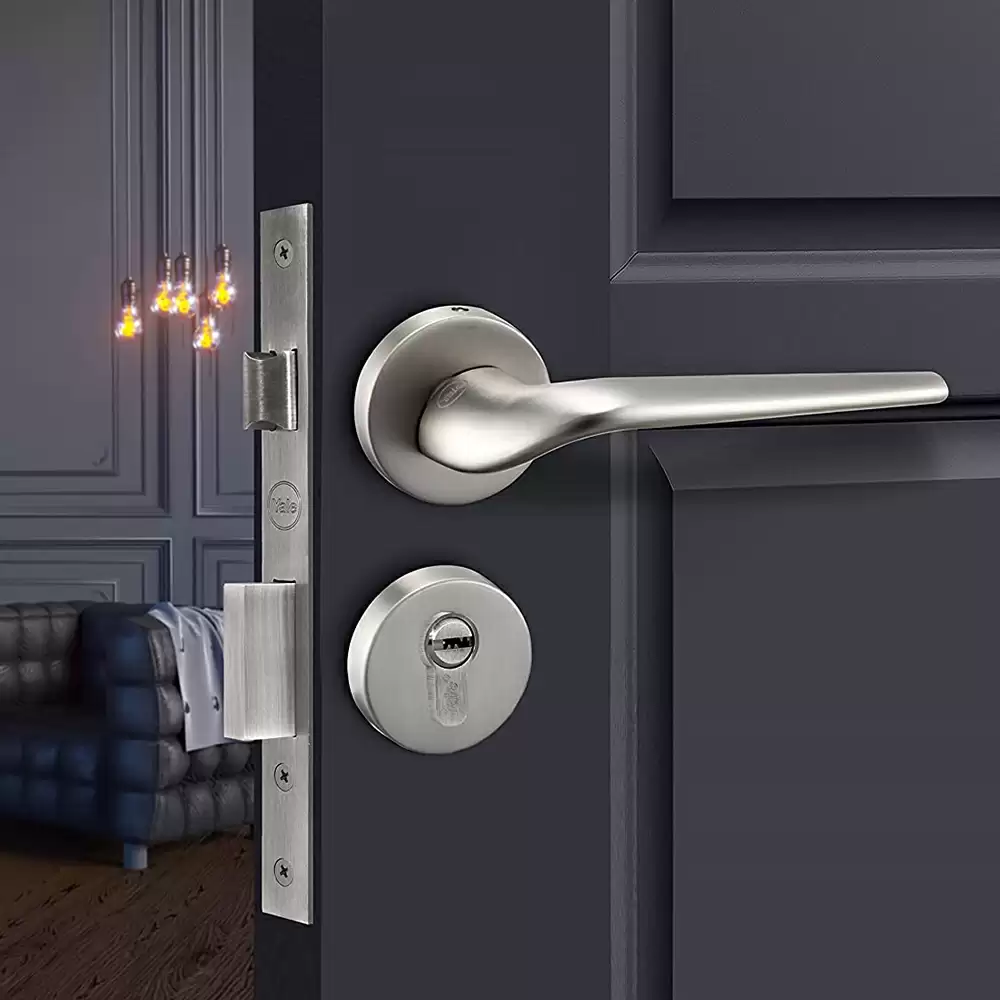 Yale Pearl Zinc Mortise On Rose Door Handleset with Lock Body, Pin Cylinder & 3 Keys  - (Satin Steel)