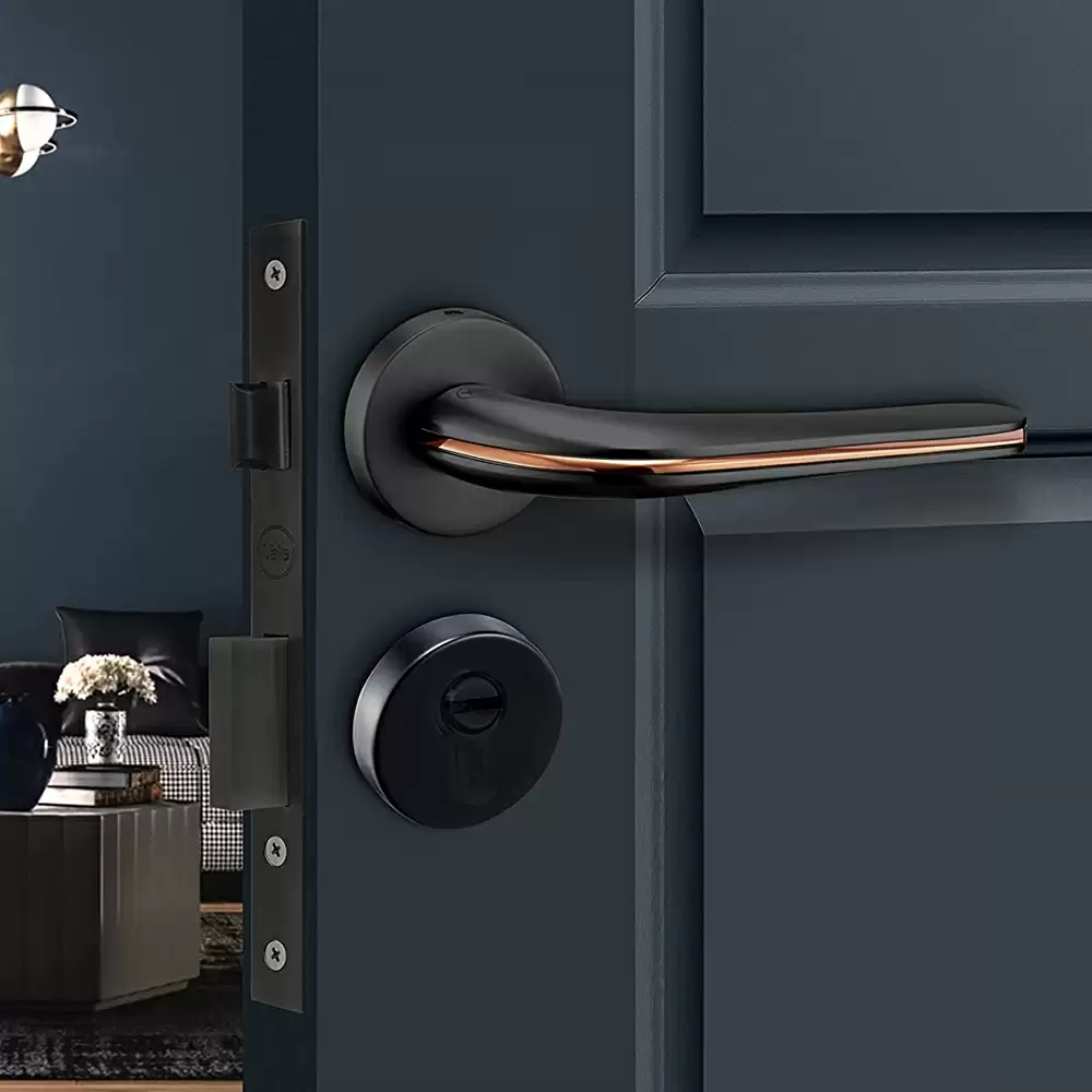 Yale Quartz Zinc Mortise On Rose Door Handleset with Lock Body, Pin Cylinder & 3 Keys  - (Black Matt)