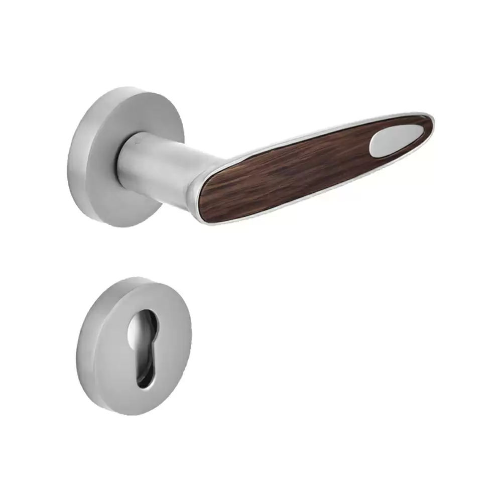 Dorset Premium Speera Mortise On Rose Door Handle - Satin Matt/Wood