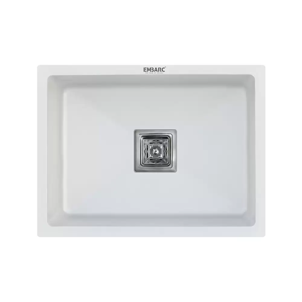 Embarc Exotic E3 Quartz Metallic Kitchen Sink - White, ( L) 24 x (W) 18 Inches