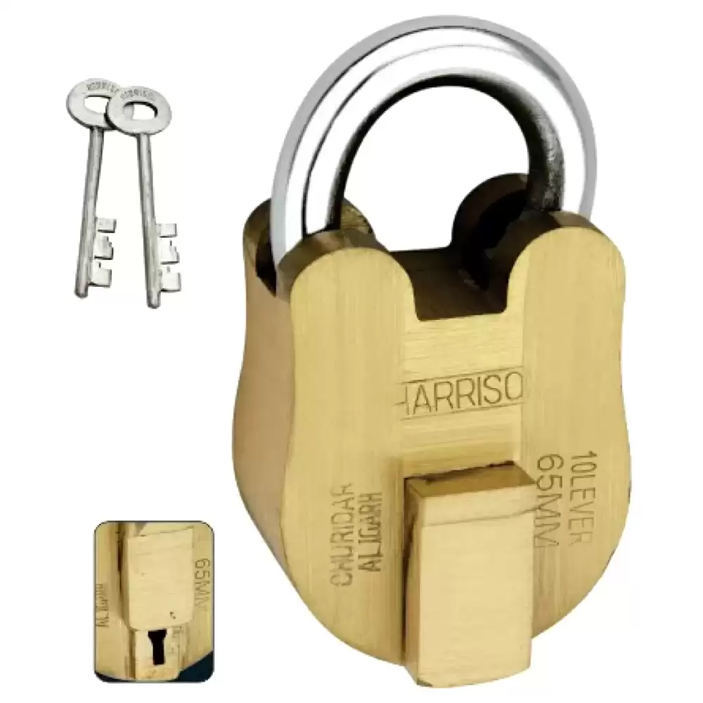 Harrison Churidar 10 Levers Padlock With 2 Keys - 65 mm (Brass Lacquer)