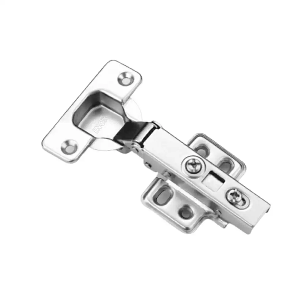 (Pack of 4) Inox C7.02.101 Full Overlay Slide-On Two-Way Concealed Hinge With 0 Crank Mounting Plate - Silver Finish