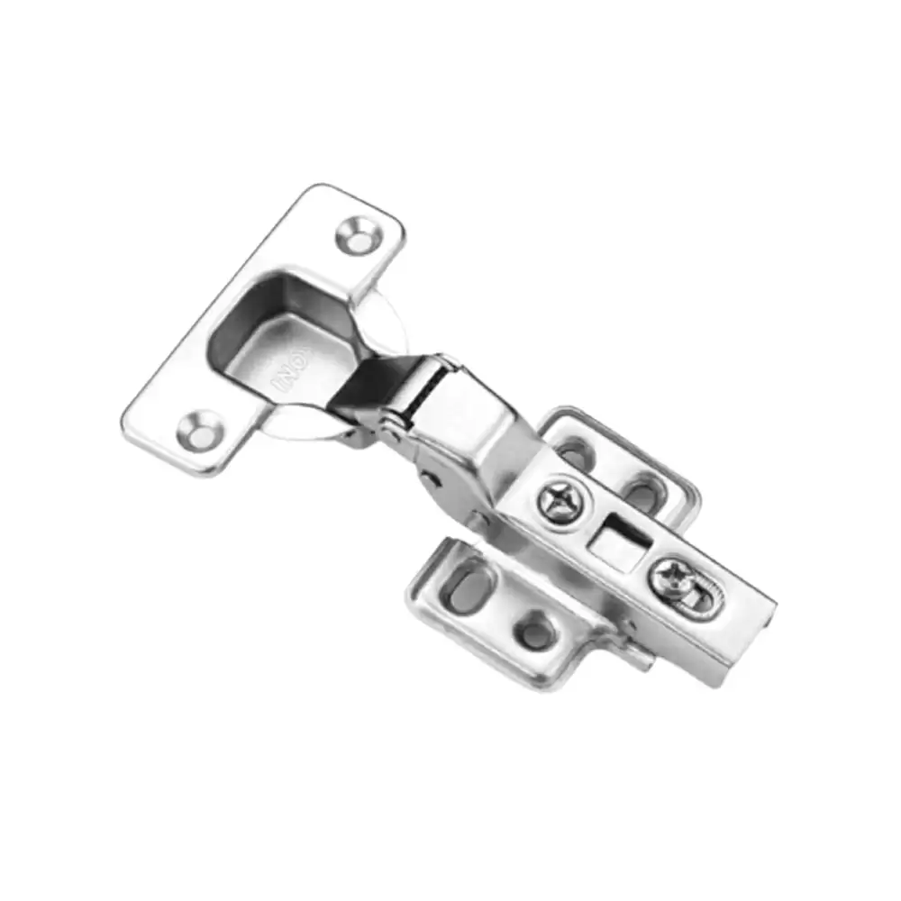 Inox C7.02.102 Half Overlay Slide-On Two-Way Concealed Hinge With 8 Crank Mounting Plate - Silver Finish