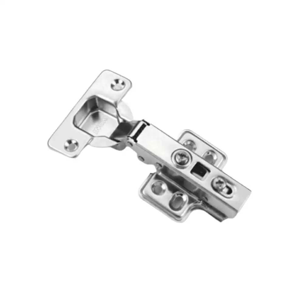 Inox C7.02.301 Full Overlay Clip-On Thick Door Double Adjustment Concealed Hinge With 0 Crank Mounting Plate - Silver Finish