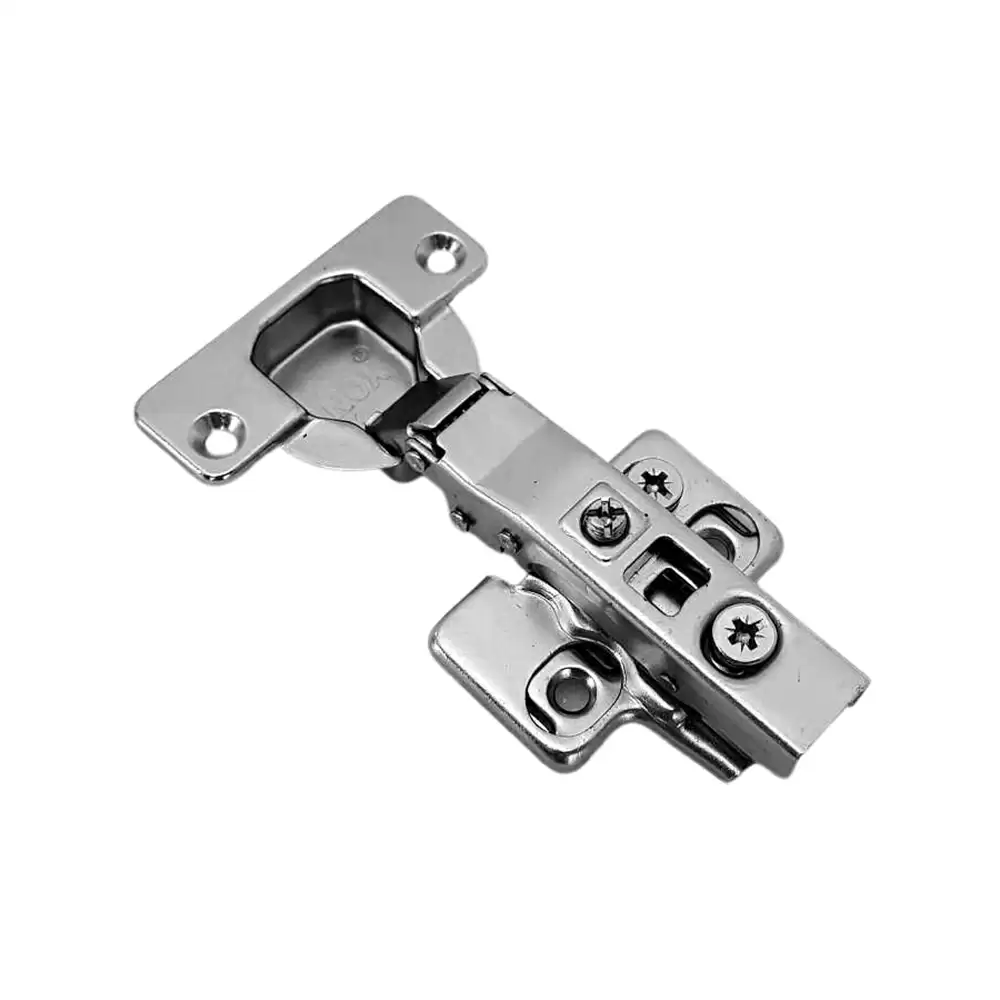 Inox C7.04.201 Full Overlay 3D Clip-On Triple Adjustment Concealed Hinge With 0 Crank Mounting Plate - Silver Finish