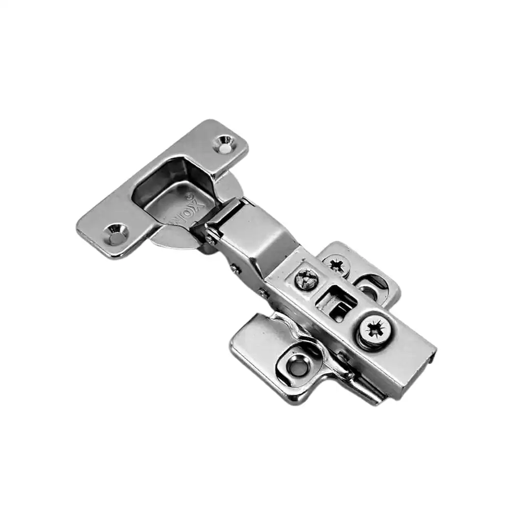 Inox C7.04.202 Half Overlay 3D Clip-On Triple Adjustment Concealed Hinge With 8 Crank Mounting Plate - Silver Finish