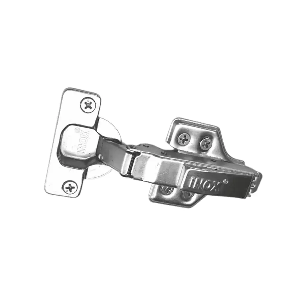 (Pack of 2) Inox Vivente C7.05.201 Full Overlay Clip-On XXXtra Adjustment Concealed Hinge With 0 Crank Mounting Plate - Silver Finish