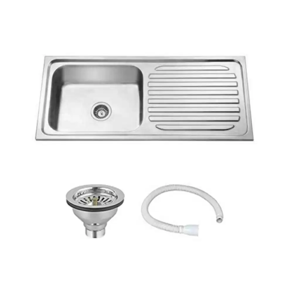 Crocodile CR-SB14G Single Bowl Stainless Steel 304 Kitchen Sink With Drainboard (42 L x 20 W x 9 H) inch