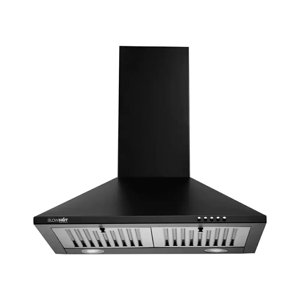 BlowHot Ariel 60 cm Baffle Filter Pyramid Wall Mounted Kitchen Chimney, Suction Capacity 800 m³/hr - Black (1 Year Warranty)