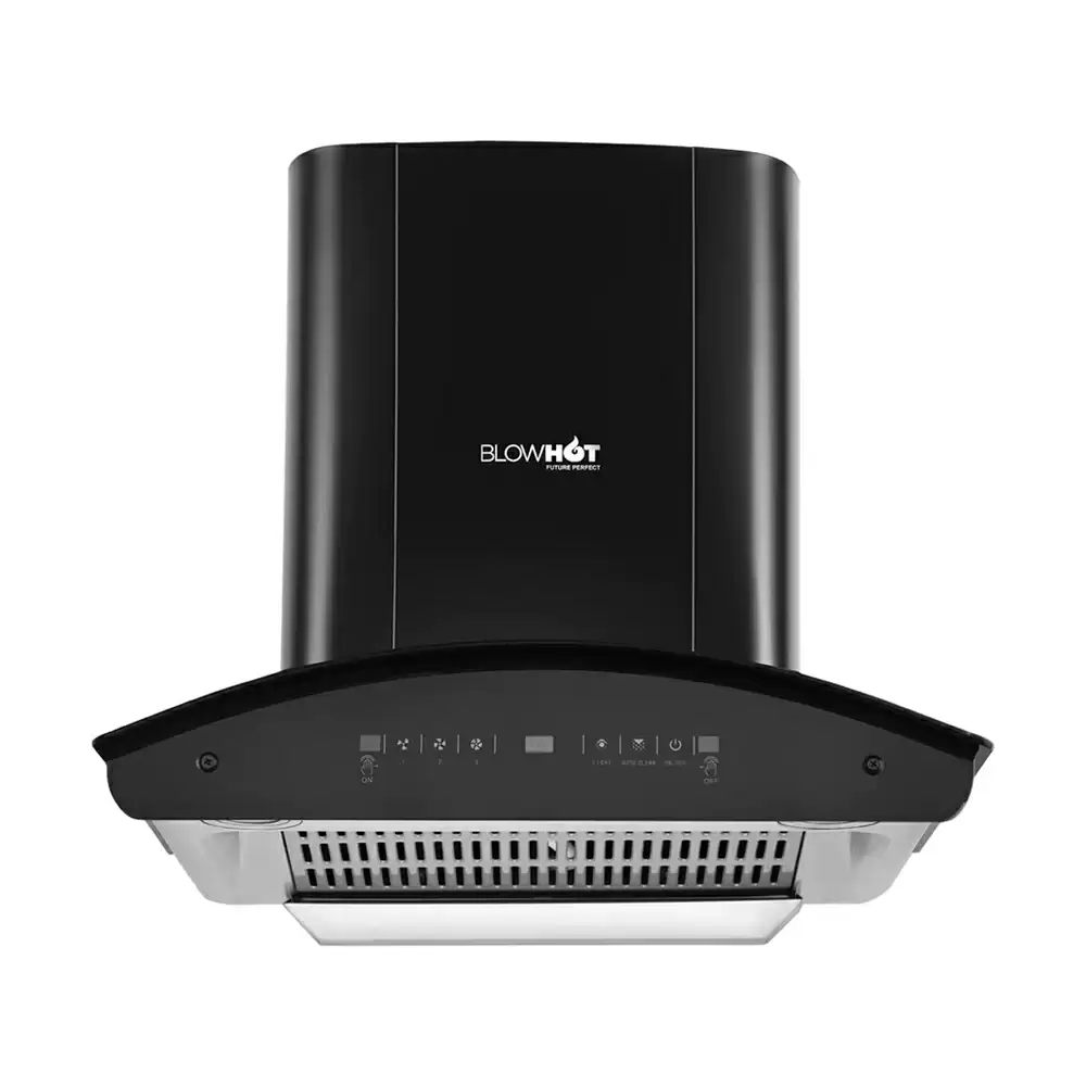 BlowHot Camilia BAC MS 60 cm Heat Auto Clean Filterless Curved Class Wall Mounted Kitchen Chimney, Suction Capacity 1200 m³/hr - Black (1 Year Warranty)