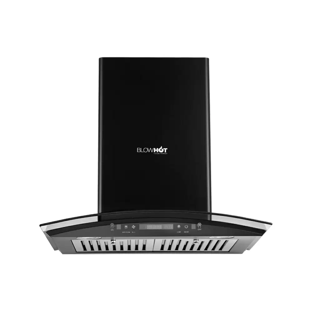 BlowHot Electra BAC MS 60 cm Auto Clean Bafﬂe Filter Curved Glass Wall Mounted Kitchen Chimney, Suction Capacity 1200 m³/hr - Black (1 Year Warranty)