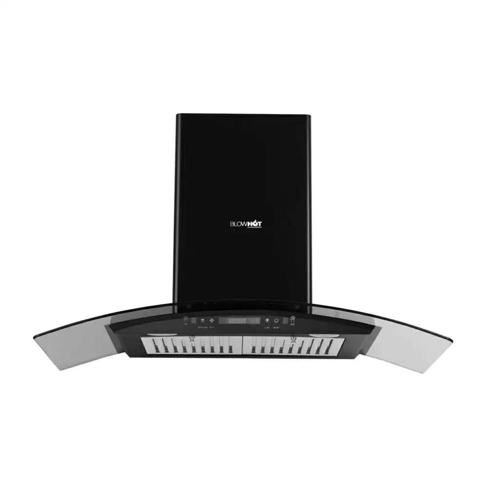 BlowHot Electra BAC MS 90 cm Auto Clean Bafﬂe Filter Curved Glass Wall Mounted Kitchen Chimney, Suction Capacity 1200 m³/hr - Black (1 Year Warranty)