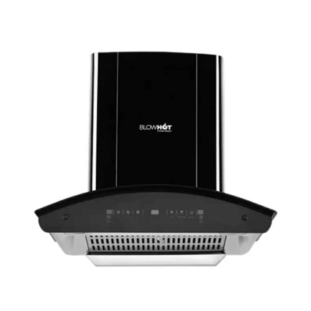 BlowHot Erica TAC MS 60 cm Heat Auto Clean Filterless Curved Glass Wall Mounted Kitchen Chimney, Suction Capacity 1300 m³/hr - Black (1 Year Warranty)