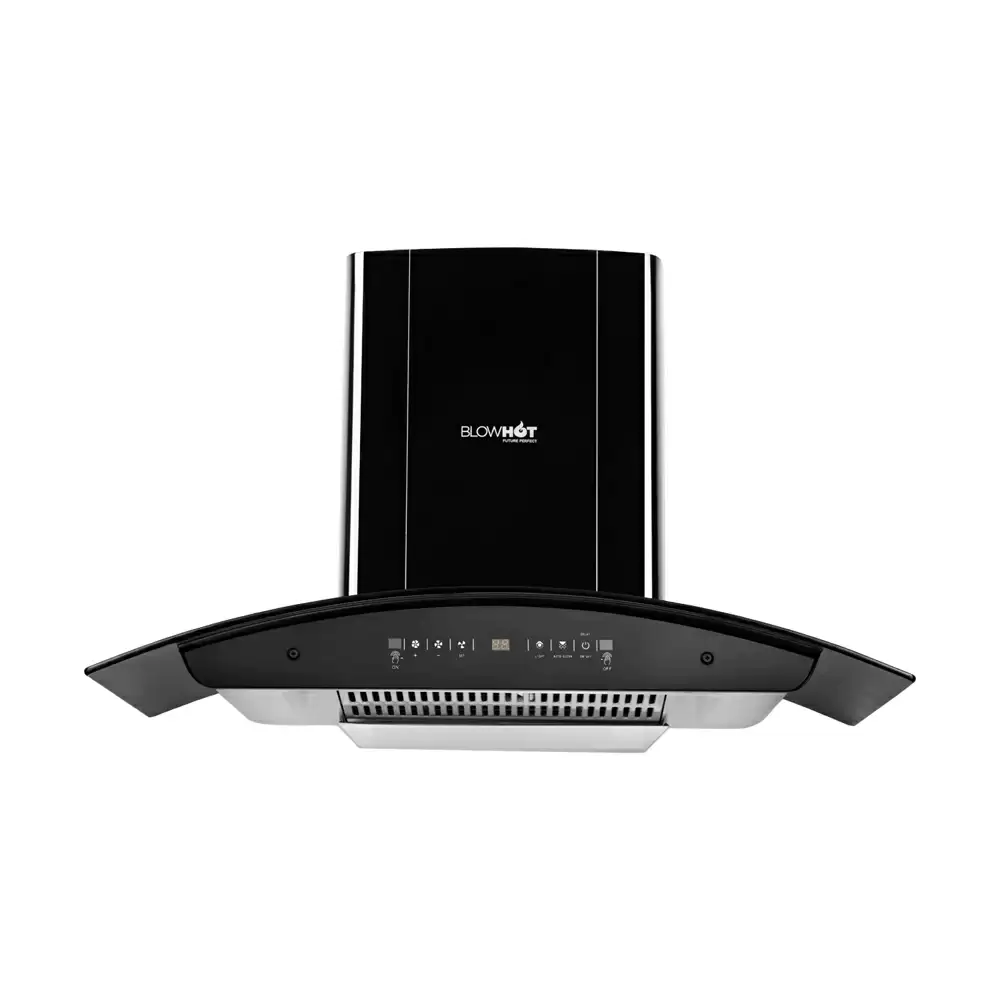 BlowHot Erica TAC Plus MS 90 cm Heat Auto Clean Filterless Curved Glass Wall Mounted Kitchen Chimney, Suction Capacity - 1450 m³/hr - Black