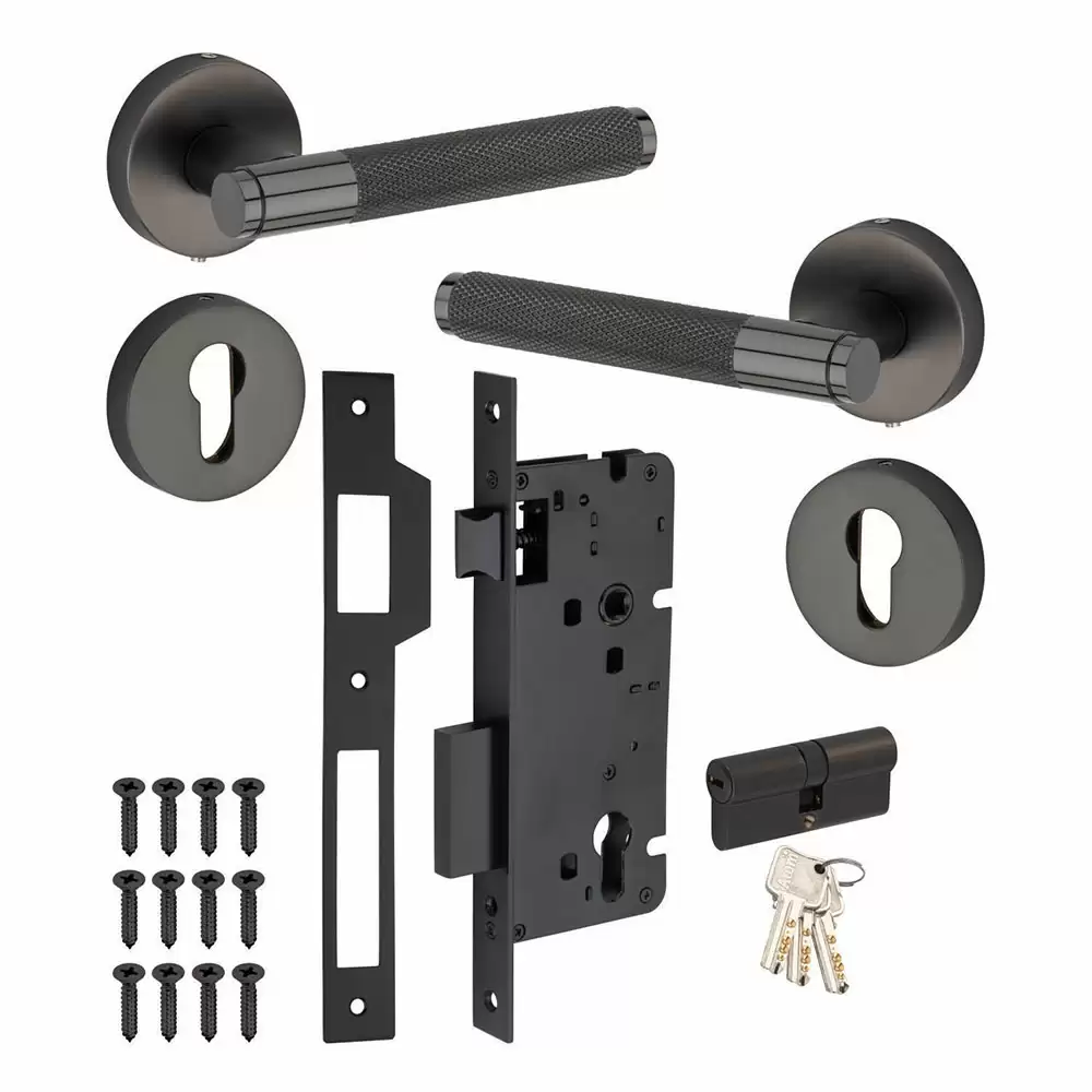 Atom Locks 10 Inch Both Side Key (KY) door handleset- Black Finish