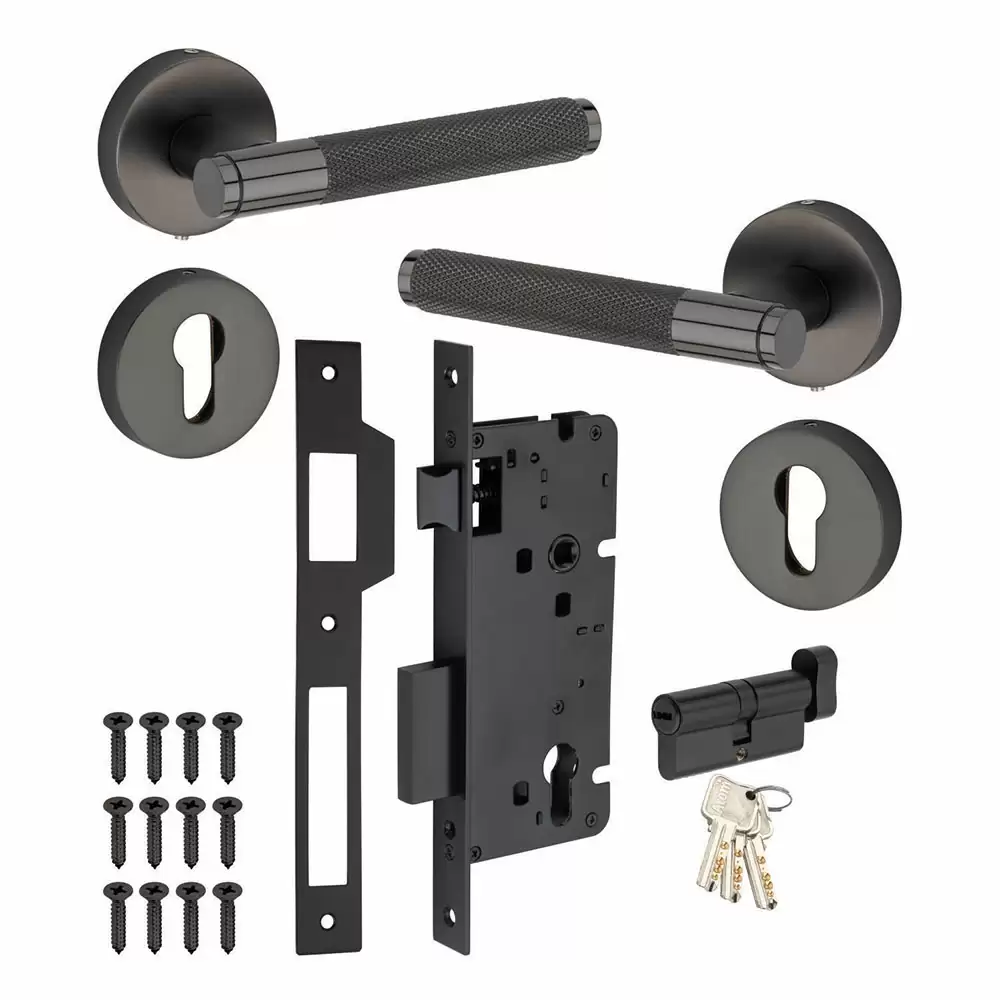 Atom Locks 10 Inch One Side Key & One Side Knob (KY) door handleset- Black Finish