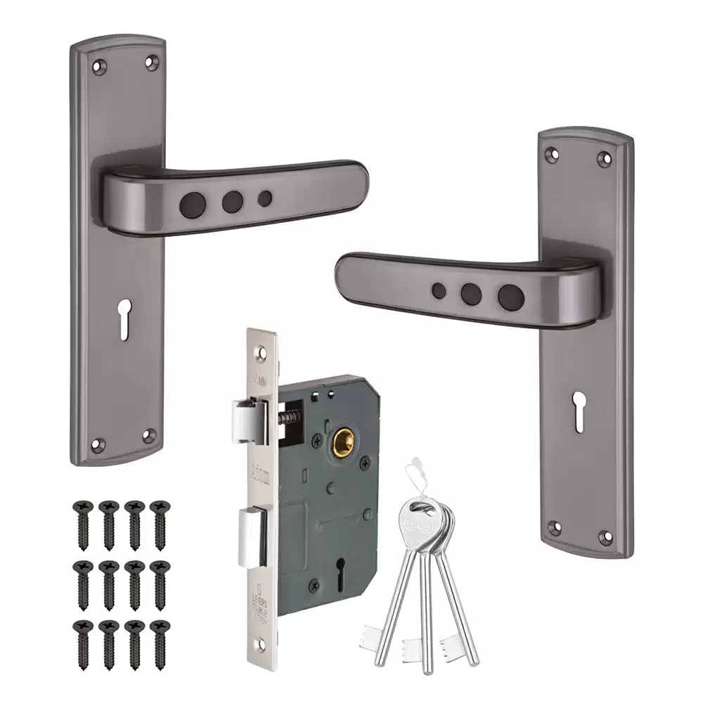 Atom Locks 8 Inch KY Zinc Door Handleset- Black-Grey Finish