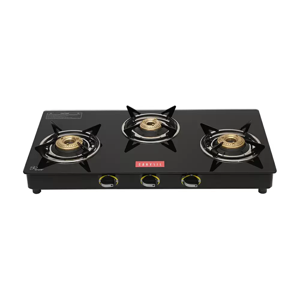 Carysil Maple 3 69 cm 3 Brass Burner Manual Ignition Cooktop - Black (2 Year Warranty)