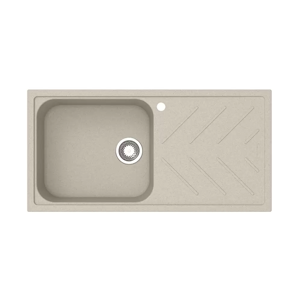 Carysil Quartz New Beethoven D100 L Single Bowl with Drain Board Kitchen Sink, (40 L x 20 W x 8 D) Inch - Sand Finish