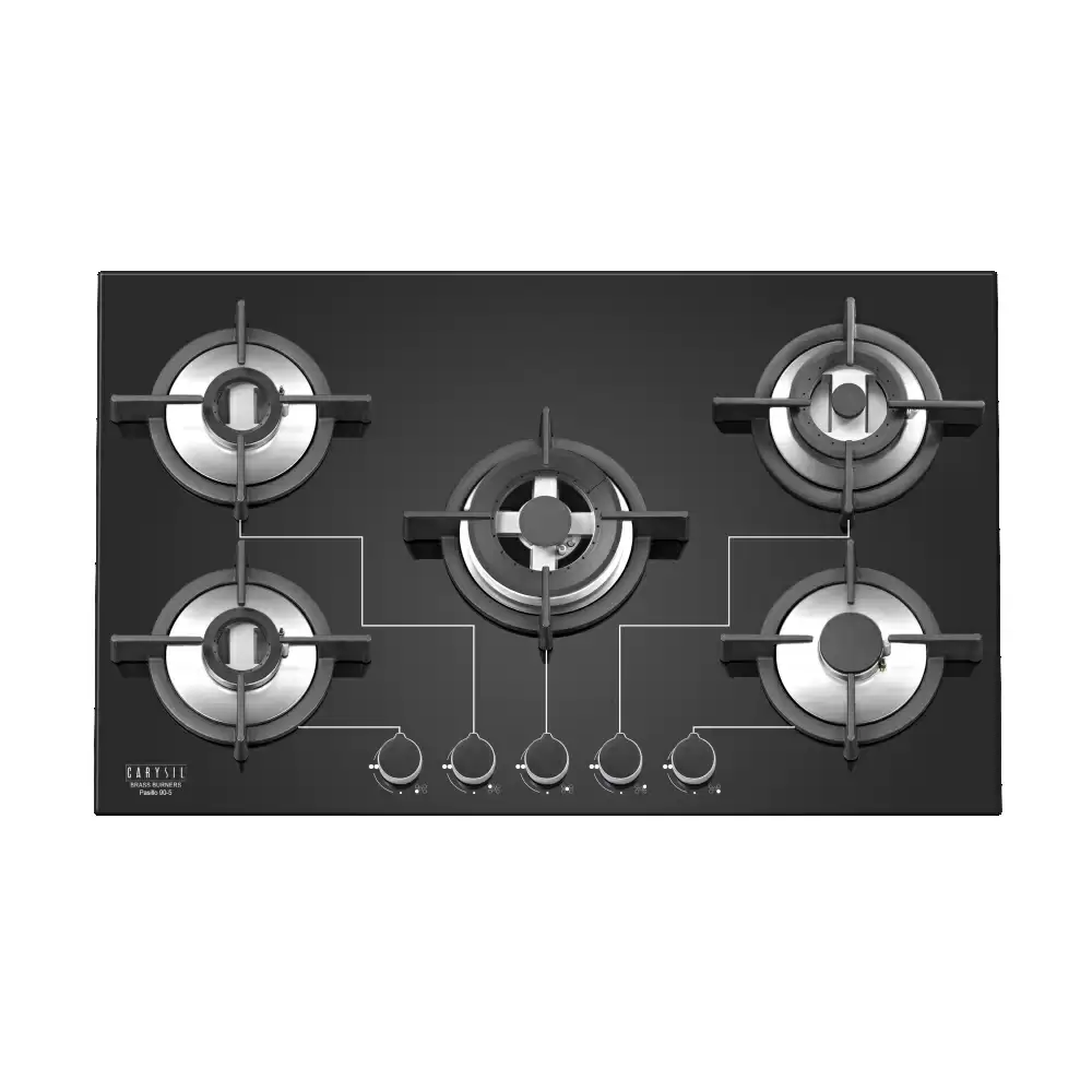 Carysil Passilo 90 cm 5 Burner Auto Ignition Glass Top Built-in Hob - Black (2 Years Warranty)