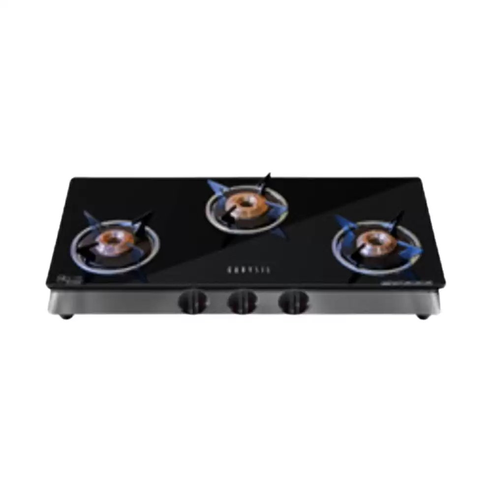 Carysil Piano 77 cm 3 Brass Burner Auto Ignition Cooktop - Black & Silver (2 Year Warranty)