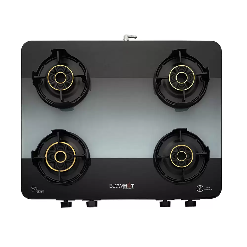 BlowHot Sapphire 65 cm 4 Brass Burner Manual Ignition Cooktop - Black (1 Year Warranty)