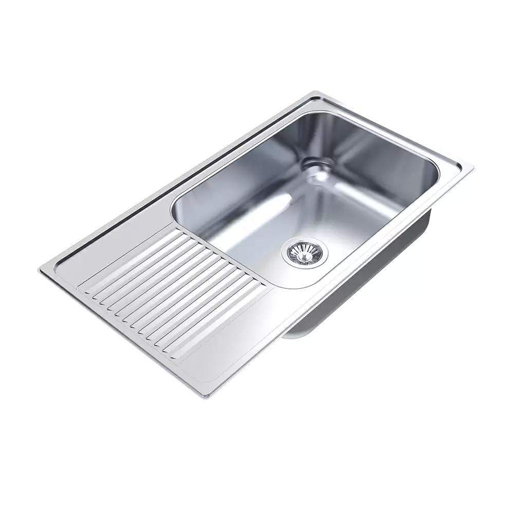 Carysil Vogue Stainless Steel Single Bowl Kitchen Sink With Drainer, (36 L x 20 W x 8 D) Inch - Glossy Finish