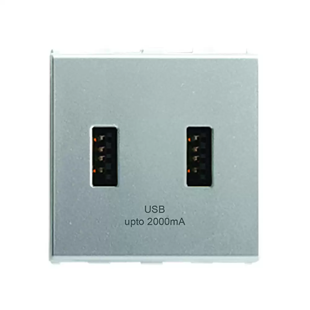 (Pack of 2) Anchor Roma Urban 66710S 2 Module V0 Grade 2.1 Amp Modular Polycarbonate USB Charger - Silver