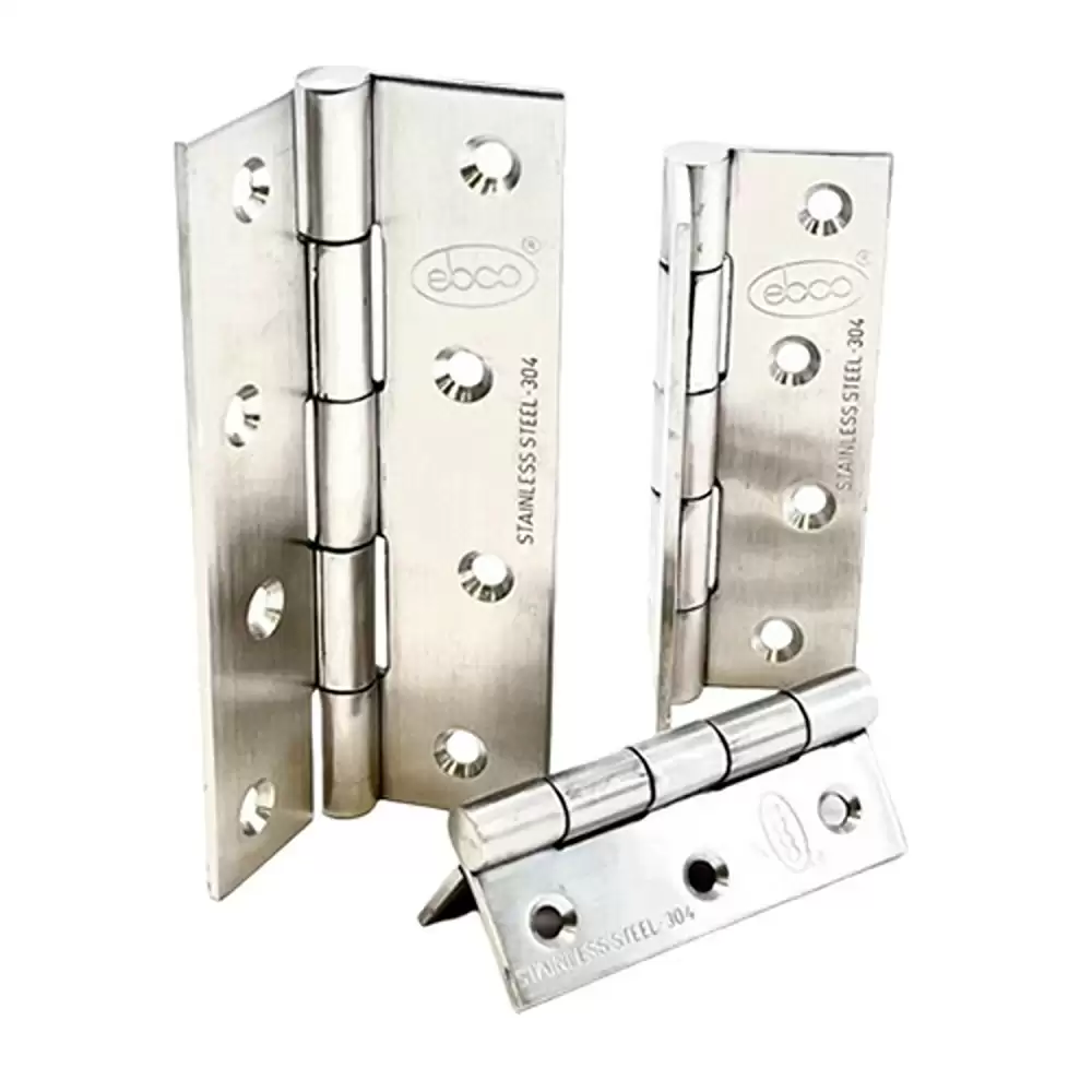 Ebco BH-W312 SS 304 Butt Hinge Without Ball Bearing (51 x 75 x 2.3 mm)- Brushed Steel Finish 