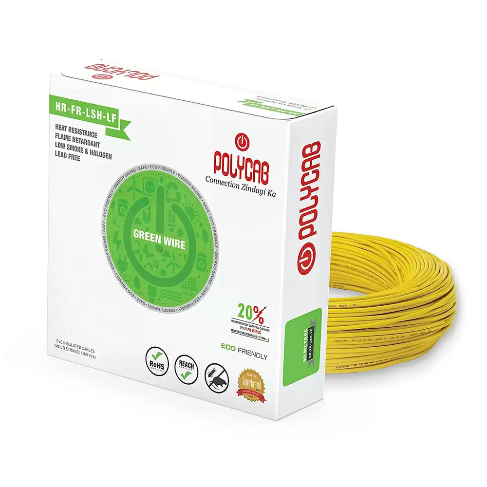 Polycab Green Eco-Friendly 2.5 sq. mm PVC Insulated Copper Electric Wire - 90 Meter (Yellow)