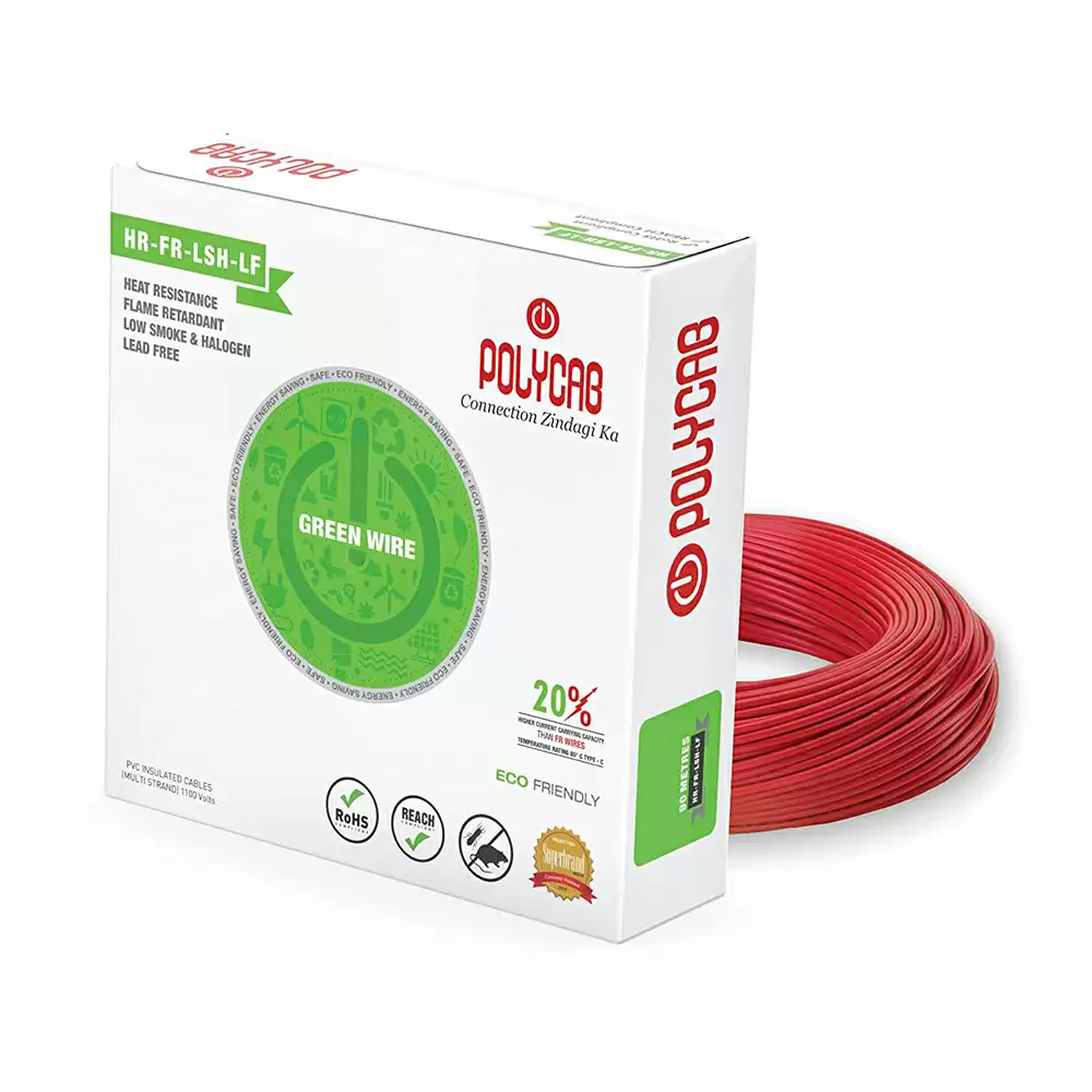 Polycab Green Eco-Friendly 2.5 sq. mm PVC Insulated Copper Electric Wire - 90 Meter (Red)