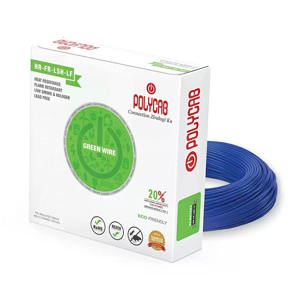 Polycab Green Eco-Friendly 6.0 sq. mm PVC Insulated Copper Electric Wire - 90 Meter (Blue)