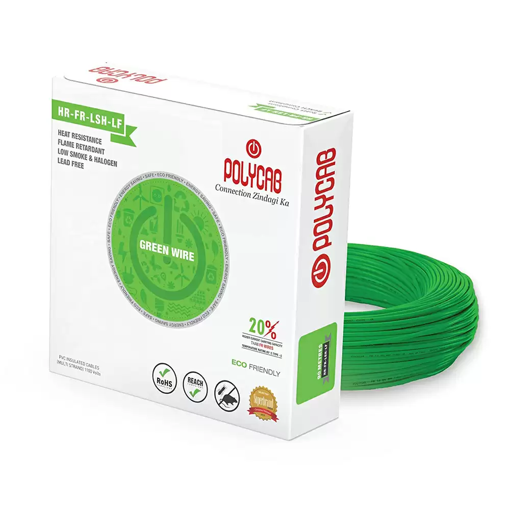 Polycab Green Eco-Friendly 1.5 sq. mm PVC Insulated Copper Electric Wire - 90 Meter (Green)