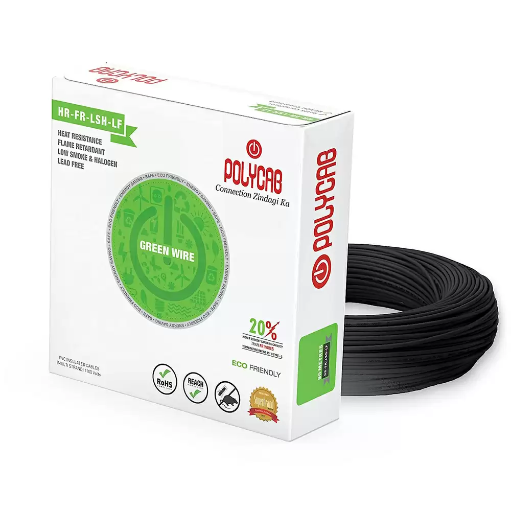 Polycab Green Eco-Friendly 0.75 sq. mm PVC Insulated Copper Electric Wire - 90 Meter (Black)