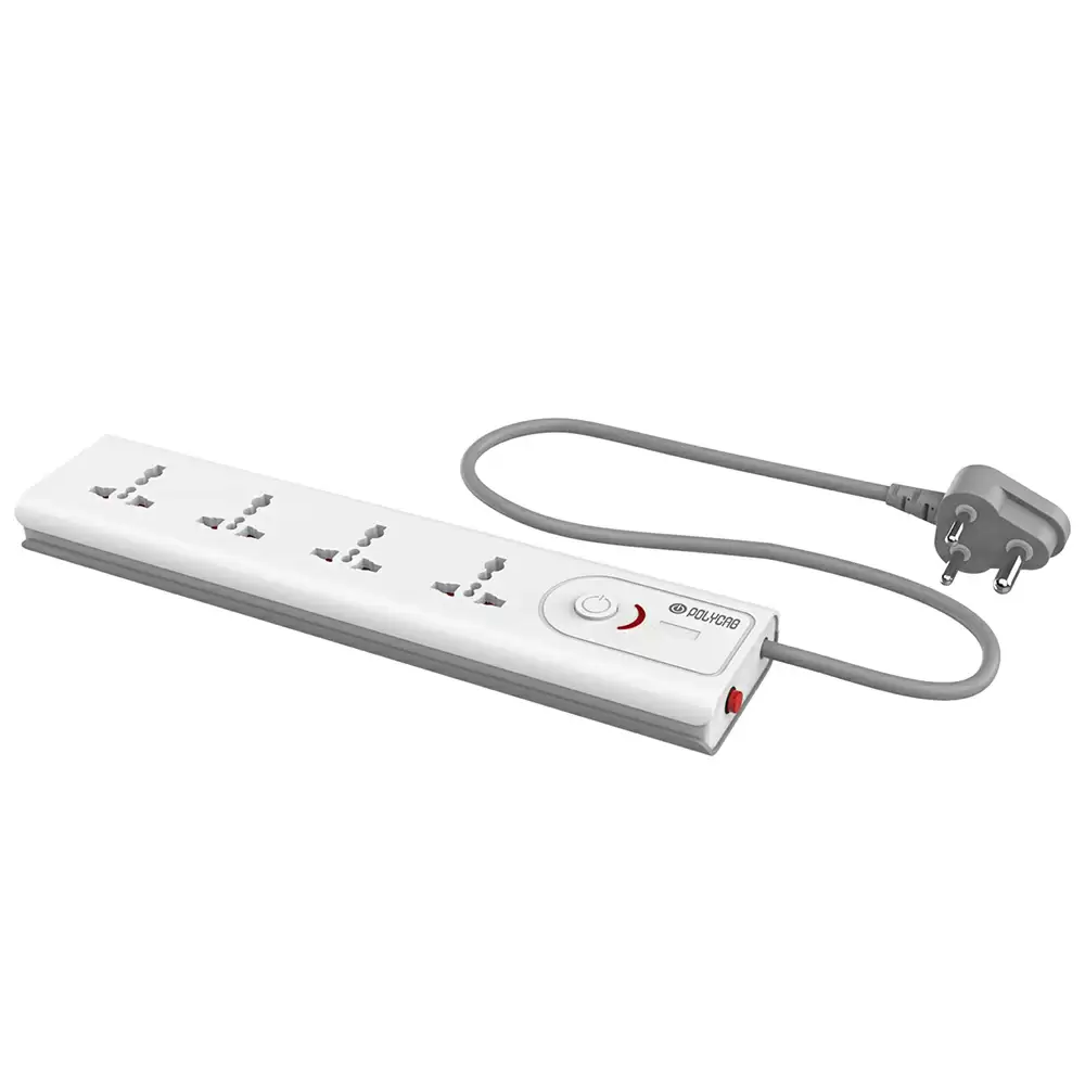 (Pack of 2) Polycab 6 Amp 3 Pin Extension Board With 4 Socket - White &amp; Grey