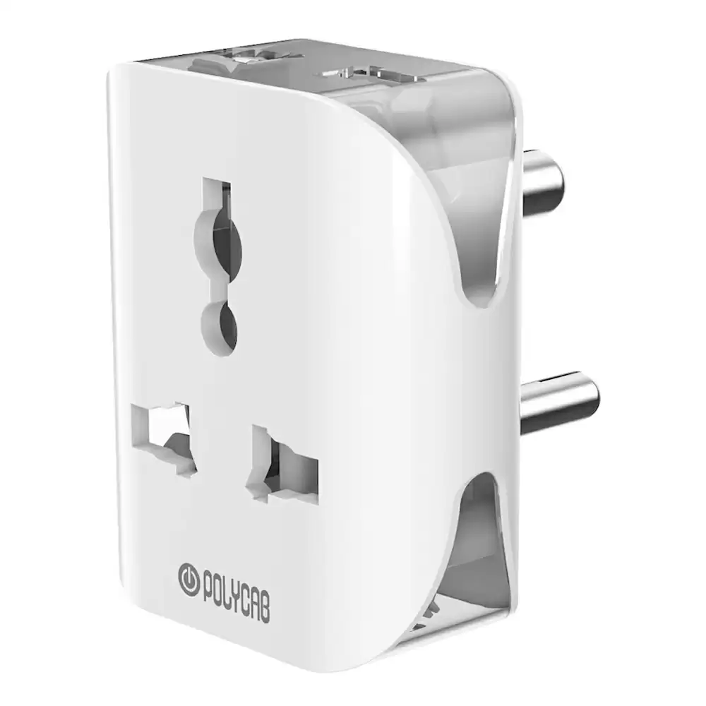 (Pack of 5) Polycab 6 Amp 3 Pin Universal Multi Plug With Surge Protection - White