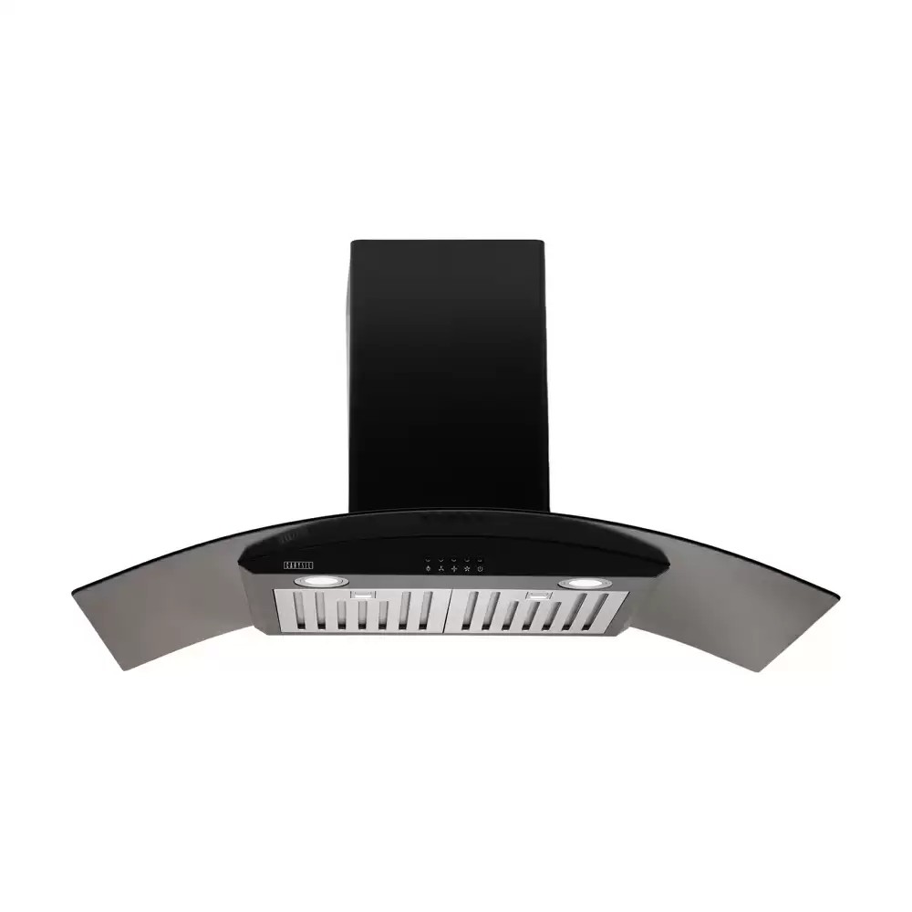 Carysil Tekno 90 cm Baffle Filter Curved Glass Wall Mounted Kitchen Chimney, Suction Capacity 1150 m³/hr - Black  (1 Year Warranty)