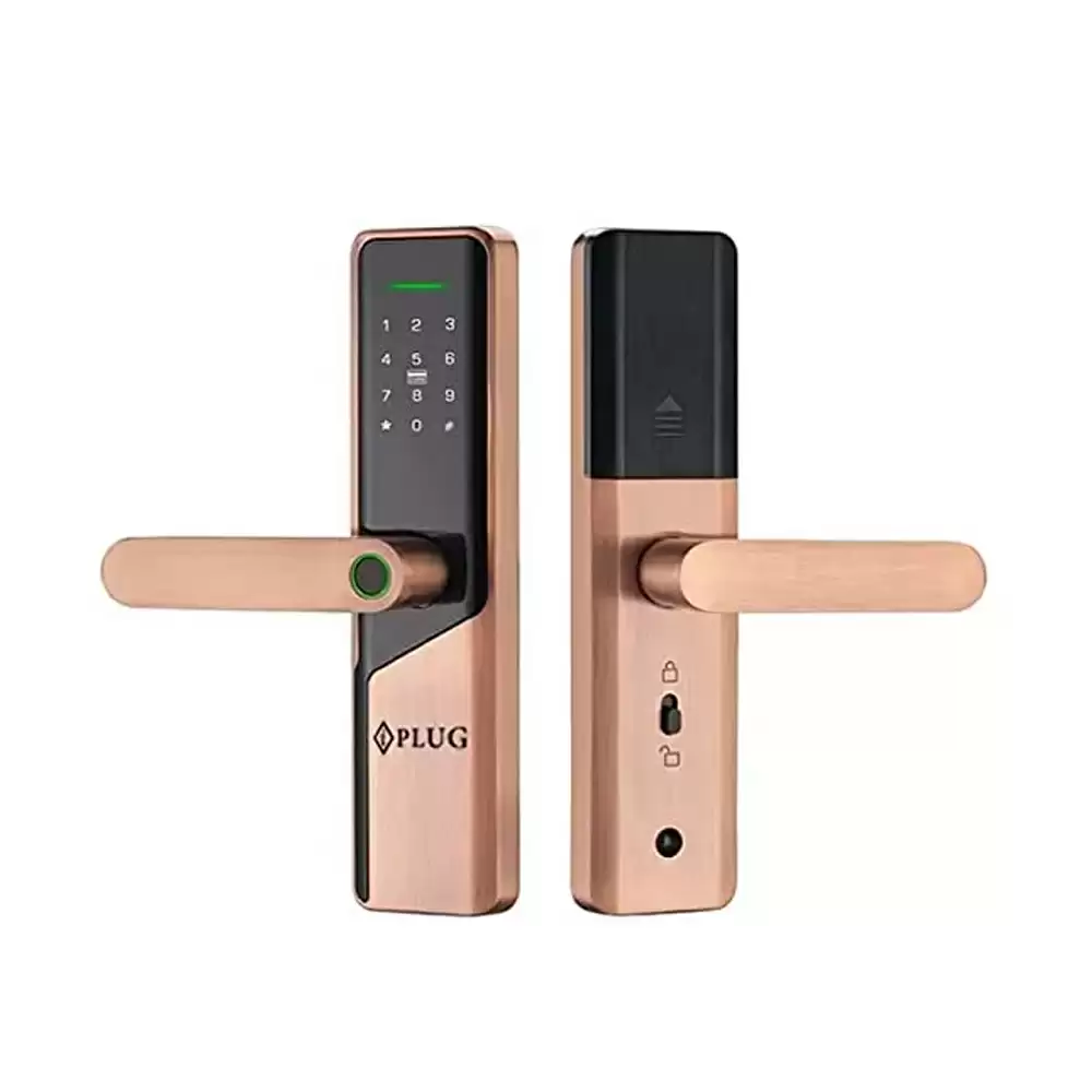 iPlug i-03 Mortise Smart Door Lock For Home With RFID, Pin Code, Fingerprint, Wifi Mobile App & Key Access - Copper  (3 Year Warranty)