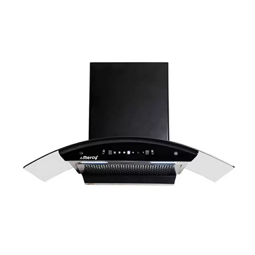 Mercy Acto 90 cm Auto Clean Filterless Curved Glass Wall Mounted Kitchen Chimney, Suction Capacity 1250 m³/hr - Black Matt (1 Year Warranty)