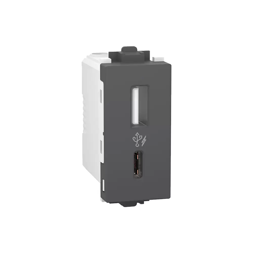 Schneider Electric Clipsal X 2.4 Amp 1 Module A+C Type USB Charger - Grey