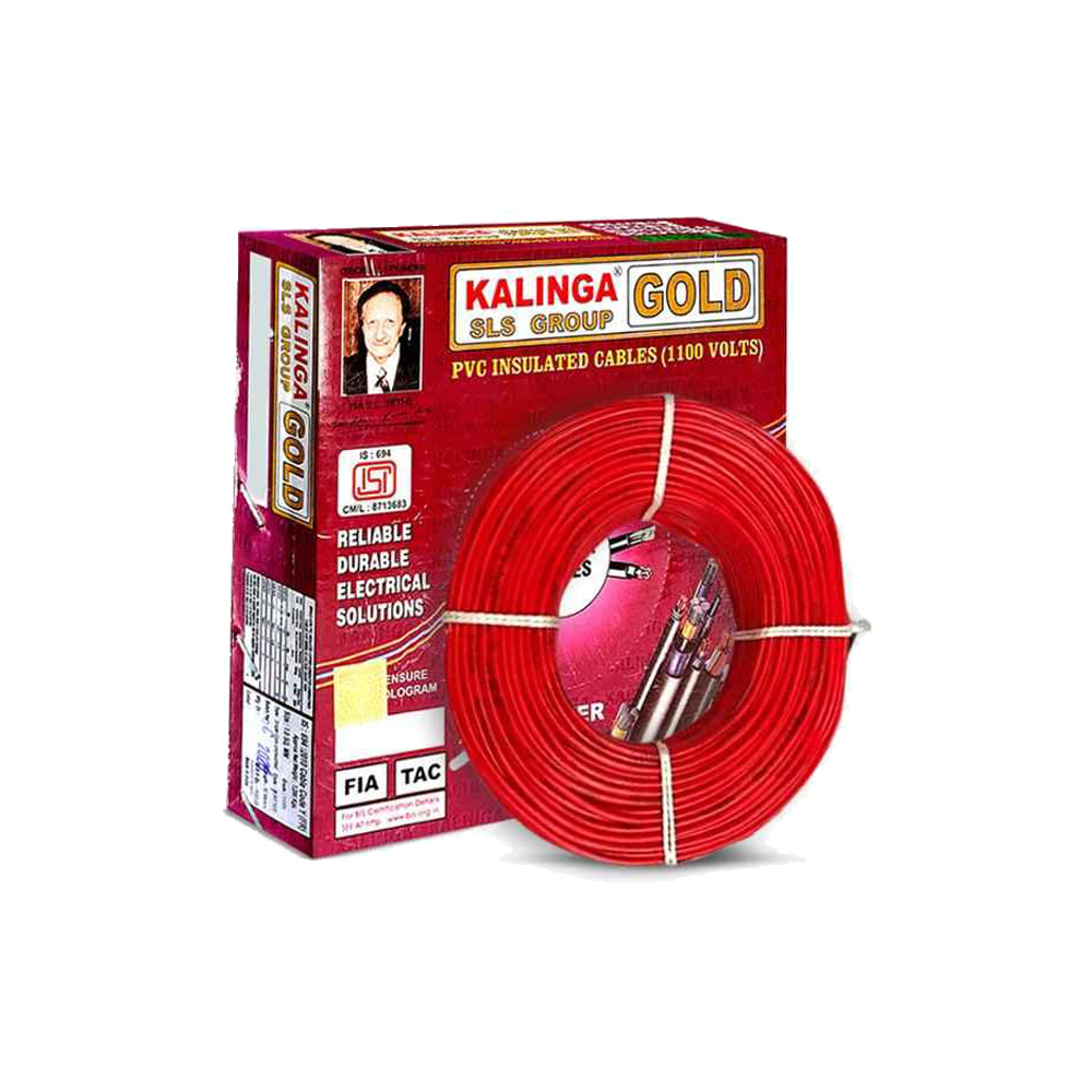 Kalinga Gold 1 Sq. mm Single Core Flame Retardant House Cable, 90 Meter - Red