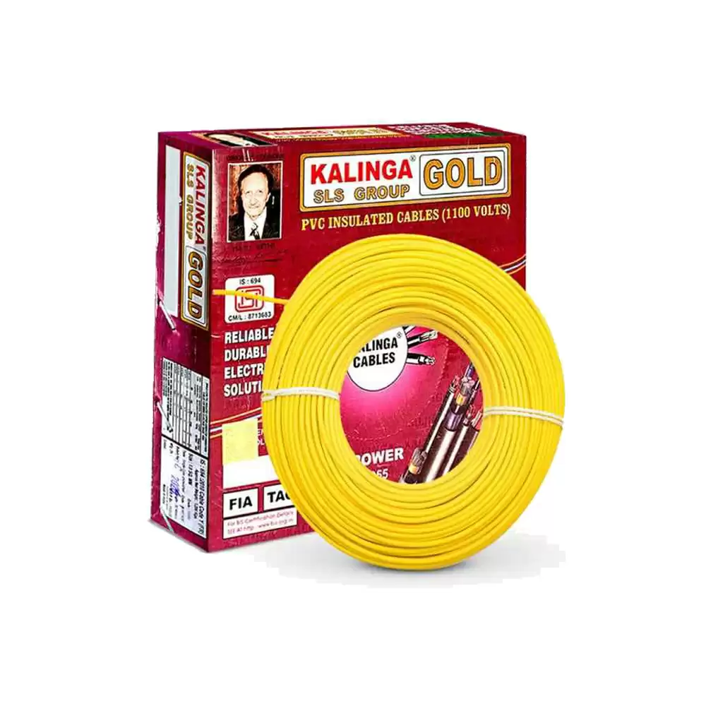 Kalinga Gold 6 Sq. mm Single Core Flame Retardant House Cable, 90 Meter - Yellow