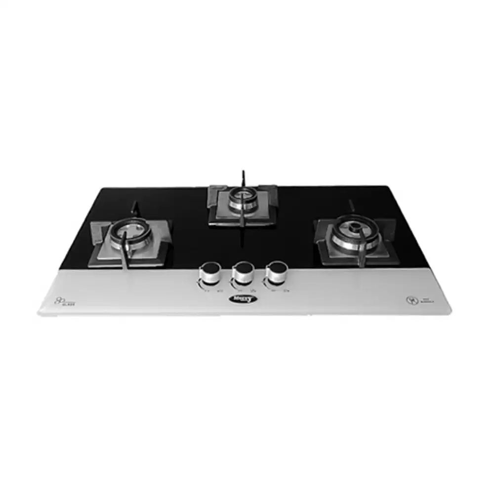 Mercy Impetus 75 cm 3 Brass Burner Auto Ignition Glass Top Built-in Hob - Black (1 Year Warranty)