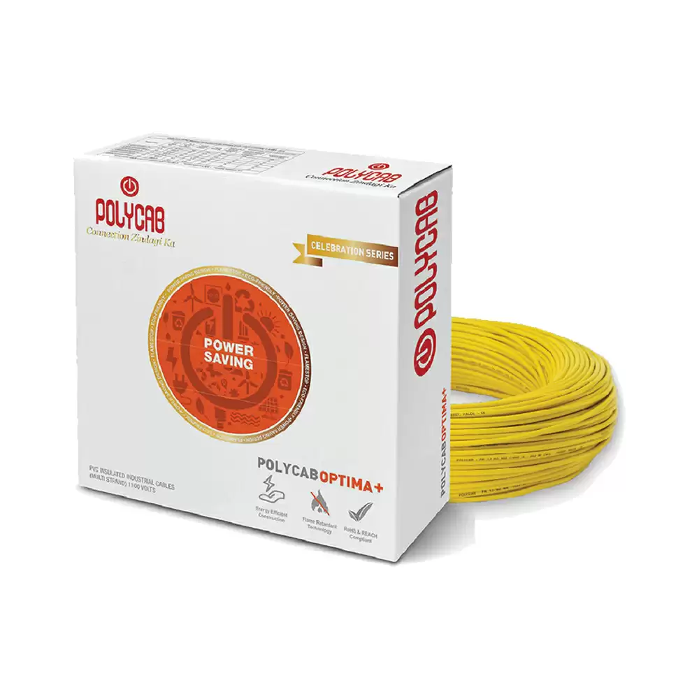 Polycab Optima+ 1 Sq. mm  FRLF-PVC Insulated Single Core Copper Electric Wire - 90 Meter (Yellow)