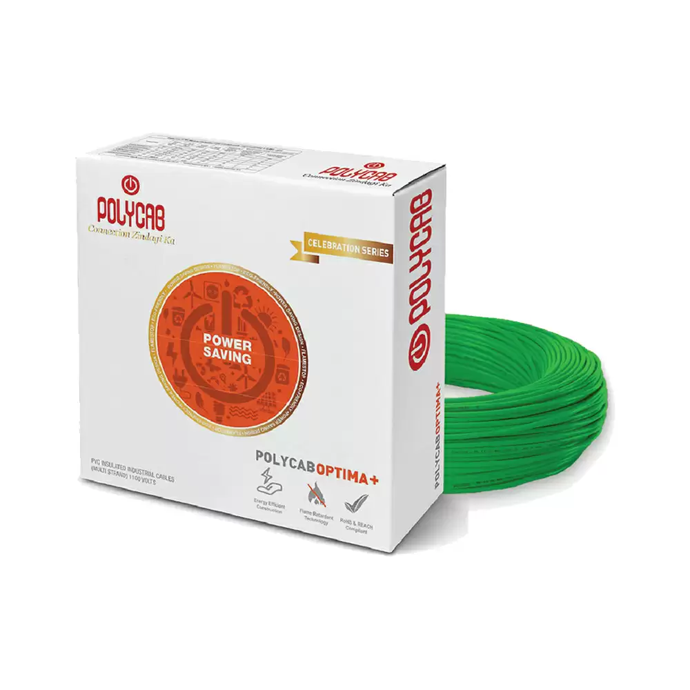 Polycab Optima+ 4 Sq. mm  FRLF-PVC Insulated Single Core Copper Electric Wire - 90 Meter (Green)