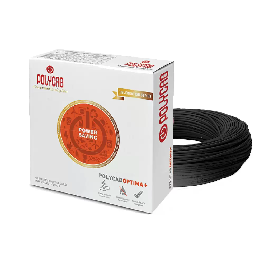 Polycab Optima+ 4 Sq. mm  FRLF-PVC Insulated Single Core Copper Electric Wire - 90 Meter (Black)